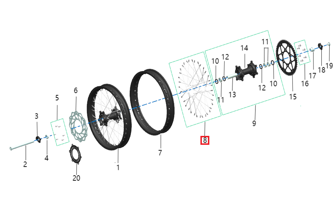 Set de radios rueda trasera 36pcs (KOMODO)