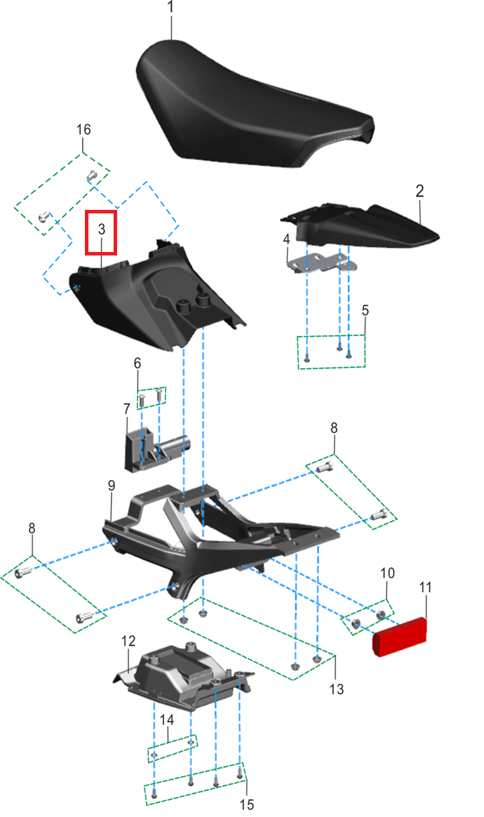 Cubierta lateral plástica del soporte delantero del asiento