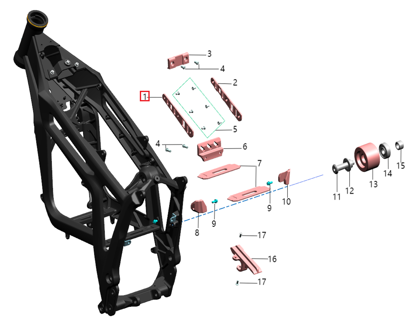 Soporte izquierdo de goma paquete batería (PA66 / Negro) (KOMODO)