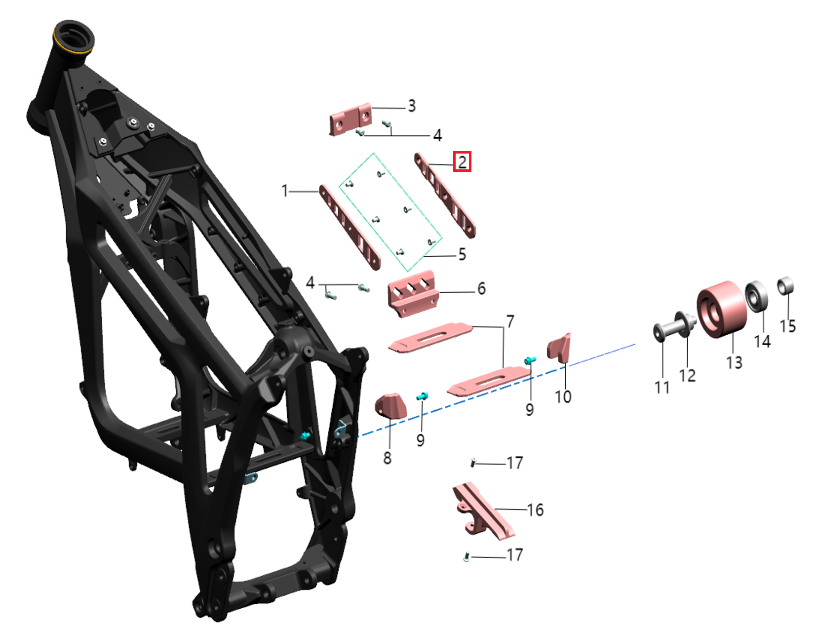 Soporte derecho de goma paquete batería (PA66 / Negro) (KOMODO)