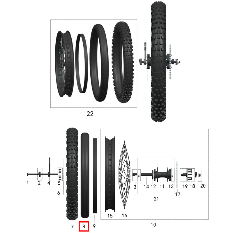 Cámara de aire del neumático trasero (CE-Mark) - 275/300-19