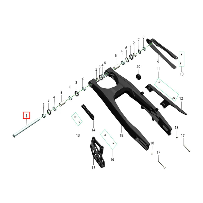 Eje central horquillas traseras (KOMODO)