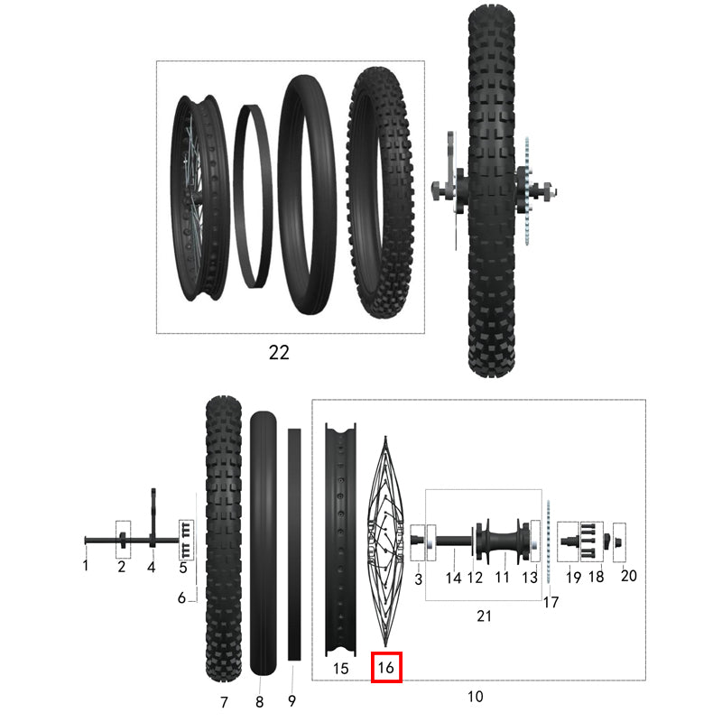 Kit de raios da roda traseira (36 unidades)